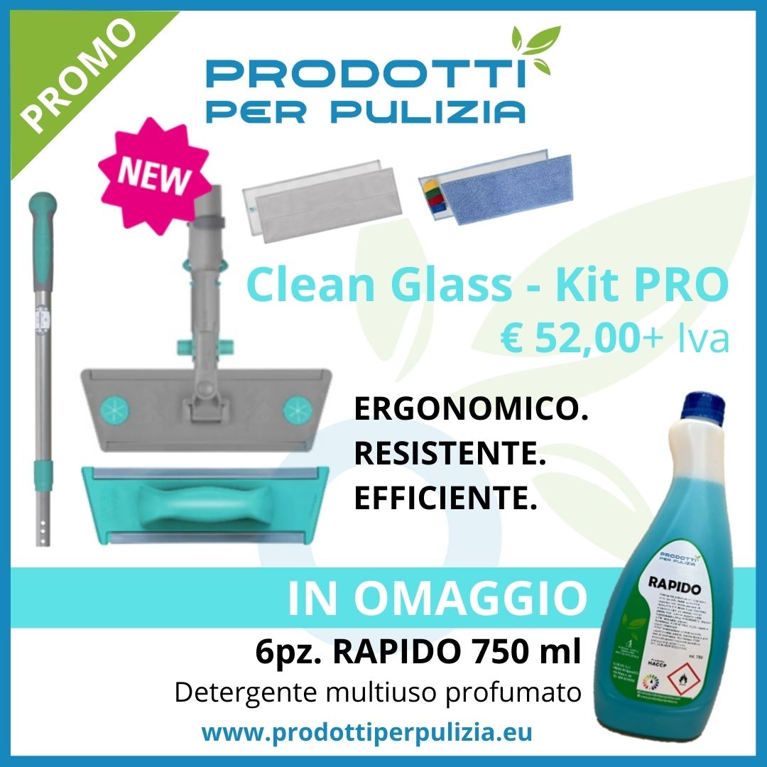 Clean Glass - Kit pro per la pulizia di vetri, specchi e acciaio – Prodotti  per pulizia
